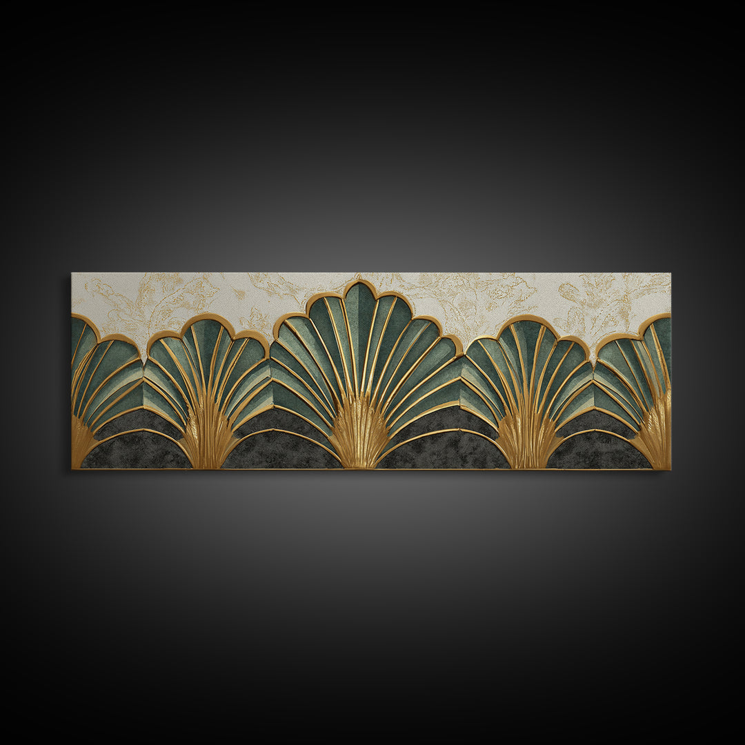 Golden Palm Fronds Arranged Canvas Print, Art Deco Art, Textured Painting, Living Room Decor, Fine Art, Glamour, Printable, ADA-3x1-48