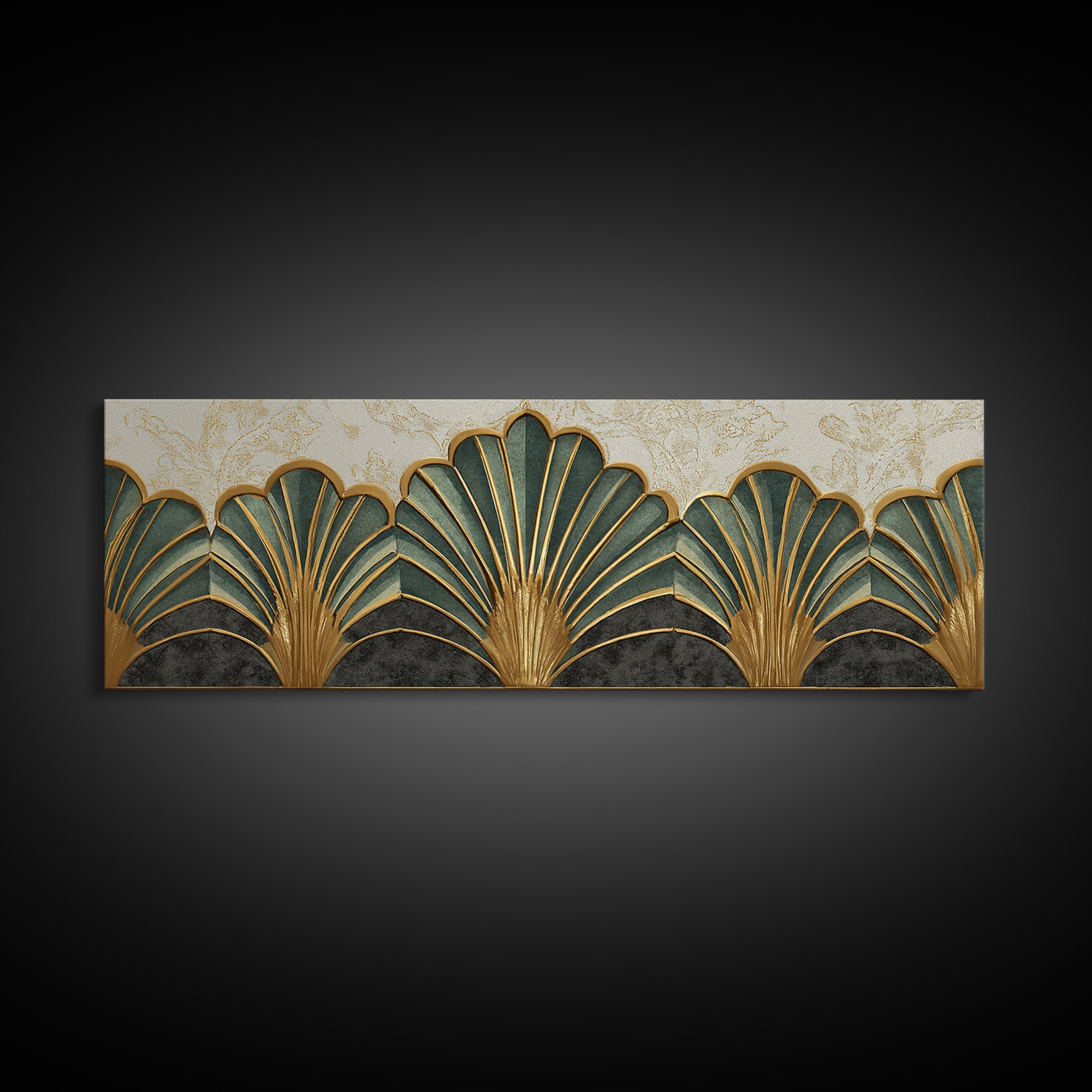 Golden Palm Fronds Arranged Canvas Print, Art Deco Art, Textured Painting, Living Room Decor, Fine Art, Glamour, Printable, ADA-3x1-48