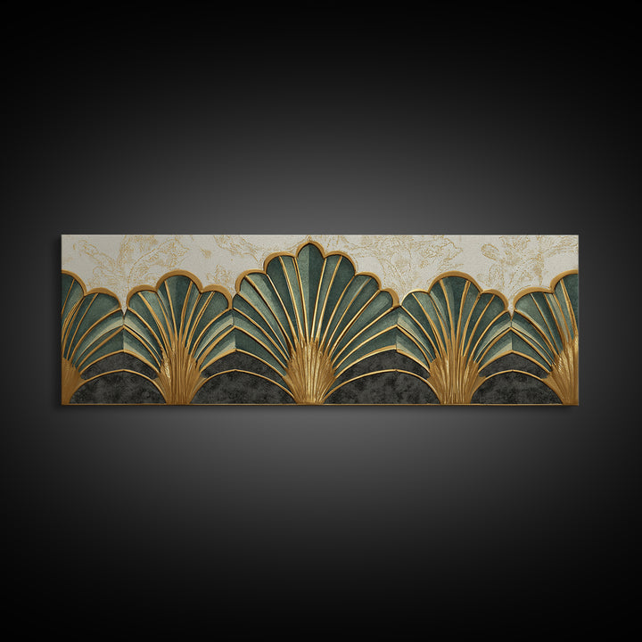 Golden Palm Fronds Arranged Canvas Print, Art Deco Art, Textured Painting, Living Room Decor, Fine Art, Glamour, Printable, ADA-3x1-48