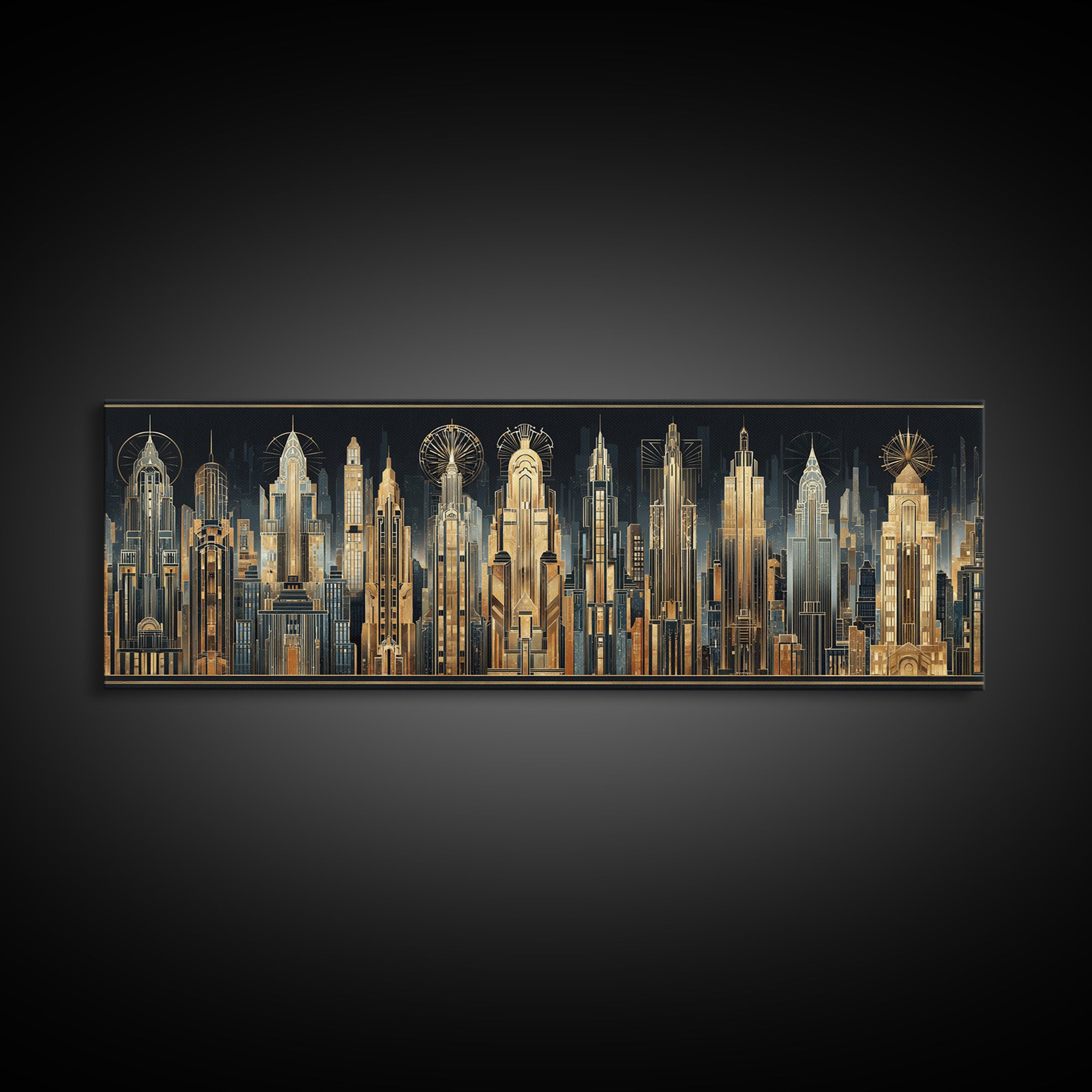 Stylized Skyscraper Crown Canvas Print, Art Deco Art, Boho Decor, Living Room Decor, Oil Painting, Glamour, Art Prints, ADA-3x1-62