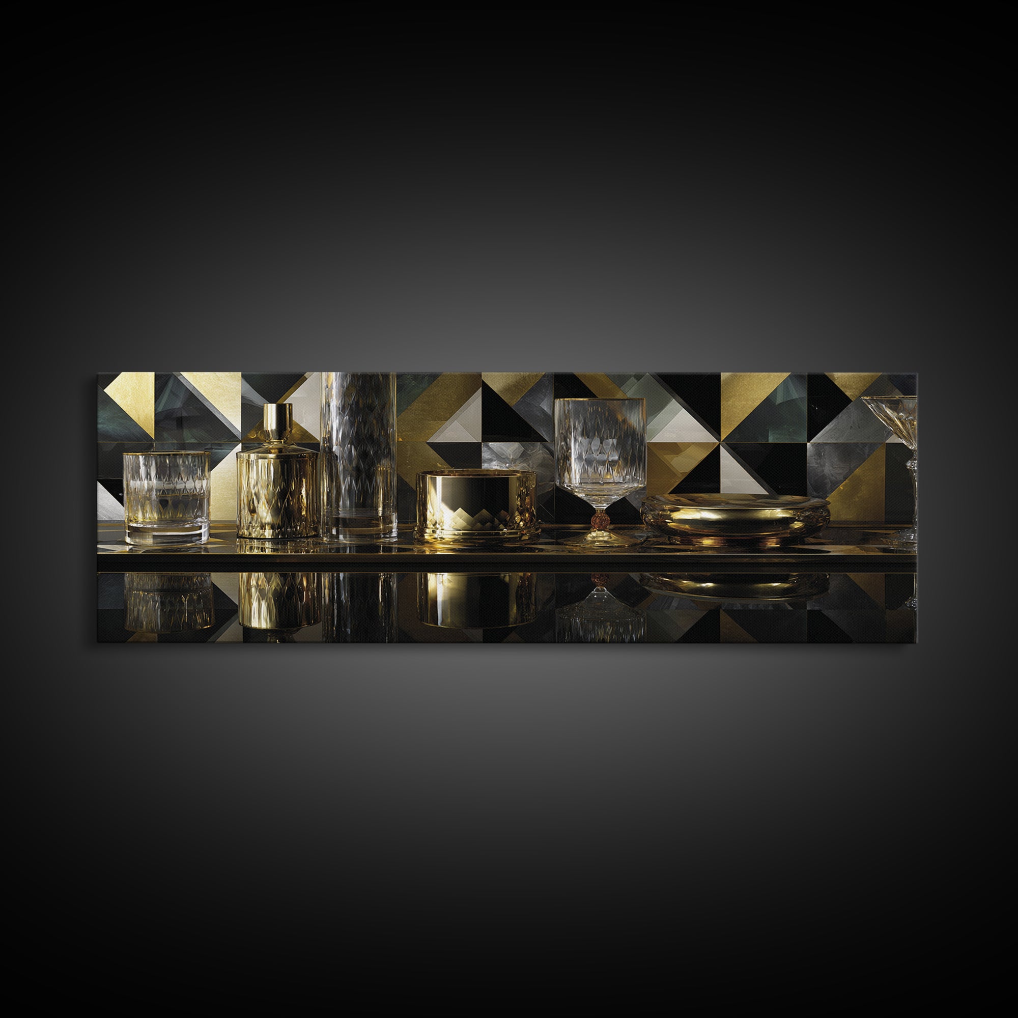 Luxury Cocktail Glass Framed Canvas Print, Art Deco Art, Gallery Decor, Living Room Decor, Fine Art, Glamour, Wall Art, ADA-3x1-69
