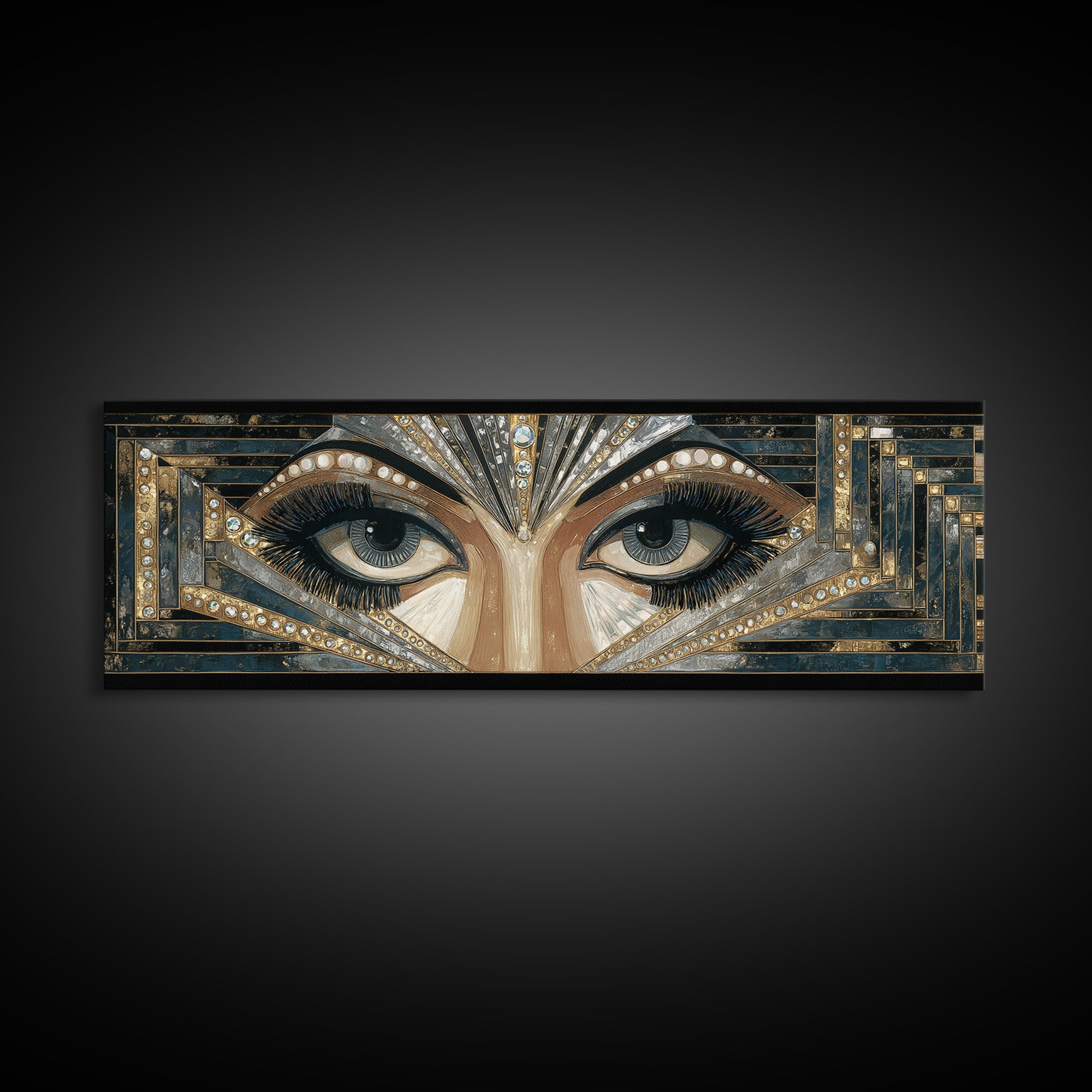 Flapper Portrait with Pearl Strands and Dramatic Canvas Print, Art Deco Art, Digital Art, Living Room Decor, Fine Art, Glamour, ADA-3x1-78