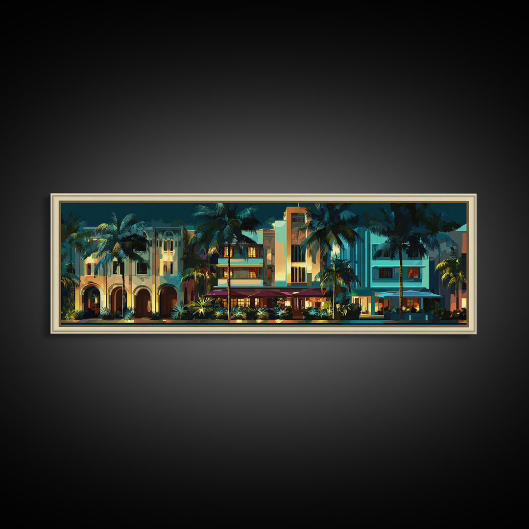 Tropical Hotel Facade Canvas Print, Art Deco Art, Wall Decor, Living Room Decor, Fine Art, Glamour, Abstract Art, Digital Print, ADA-3x1-80