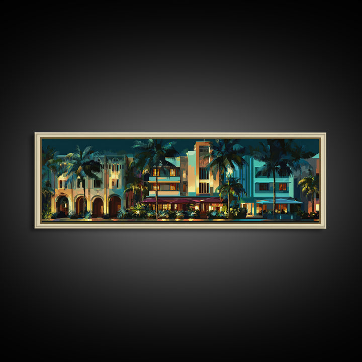 Tropical Hotel Facade Canvas Print, Art Deco Art, Wall Decor, Living Room Decor, Fine Art, Glamour, Abstract Art, Digital Print, ADA-3x1-80