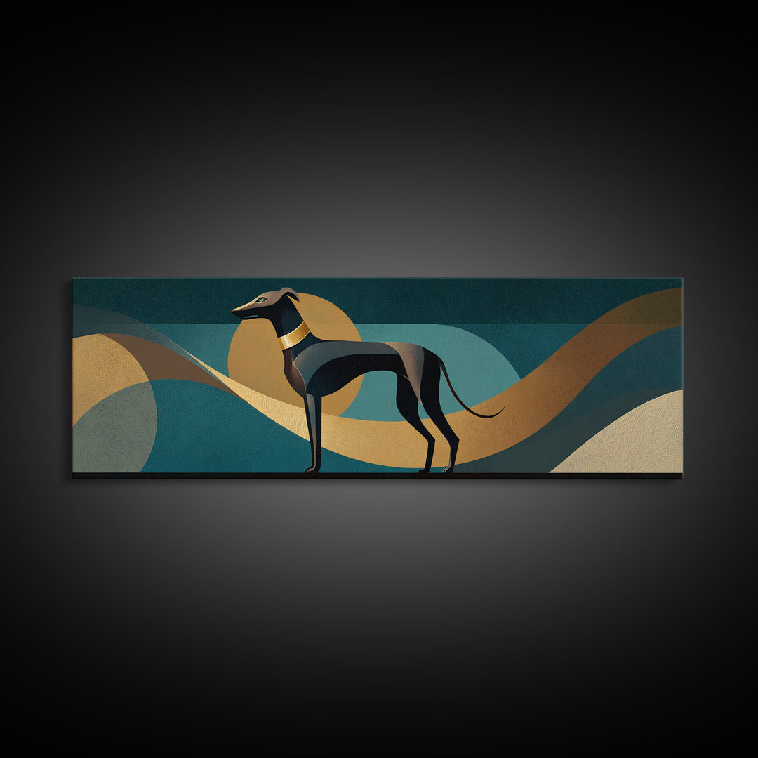 Elegant Greyhound Silhouette Framed Canvas Print, Art Deco Art, Gallery Wall Art, Living Room Decor, Fine Art, Glamour, ADA-3x1-81