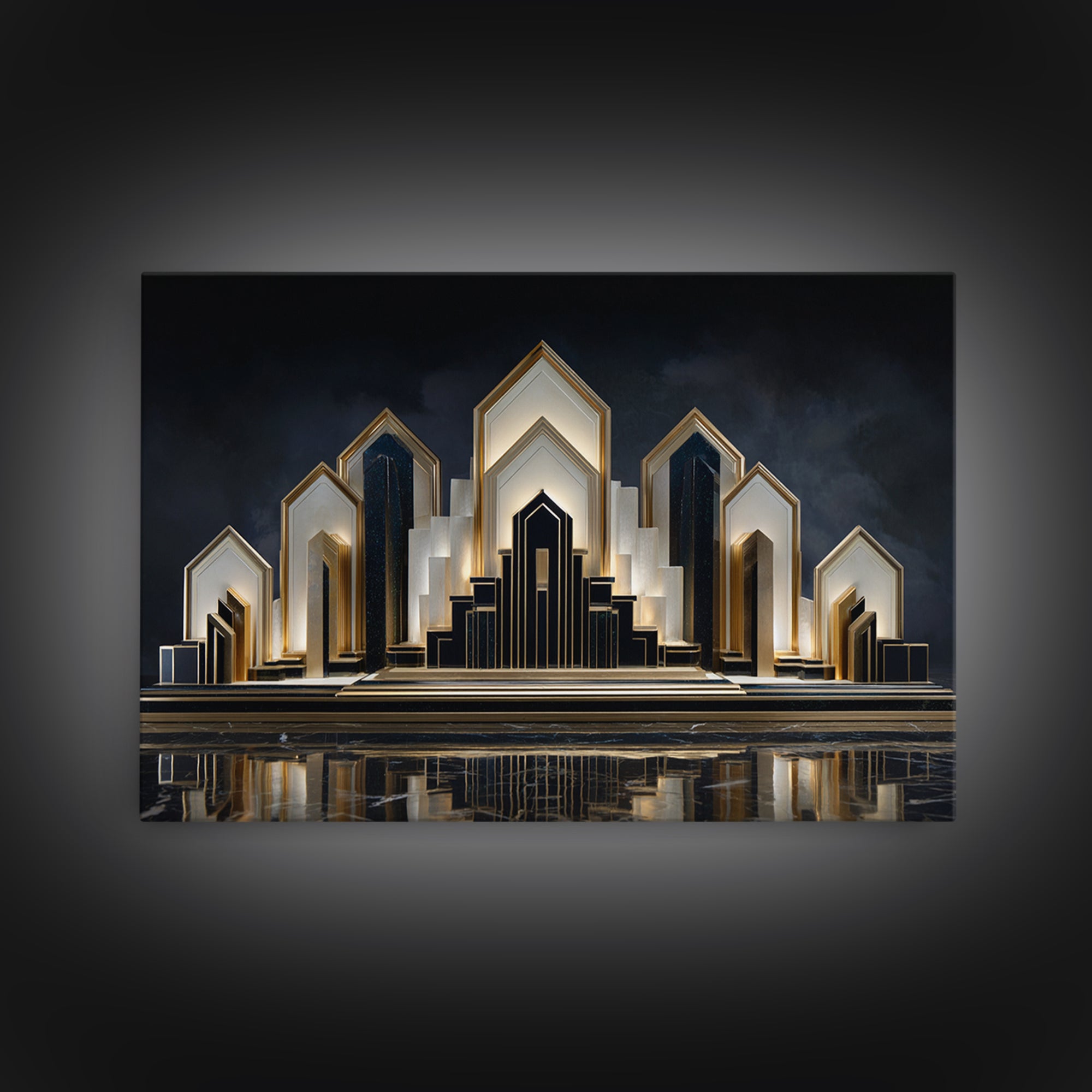 Stylized City Skyline Framed Canvas Print, Art Deco Art, Digital Print, Living Room Decor, Fine Art, Glamour, Downloadable Art, ADA-3x2-10