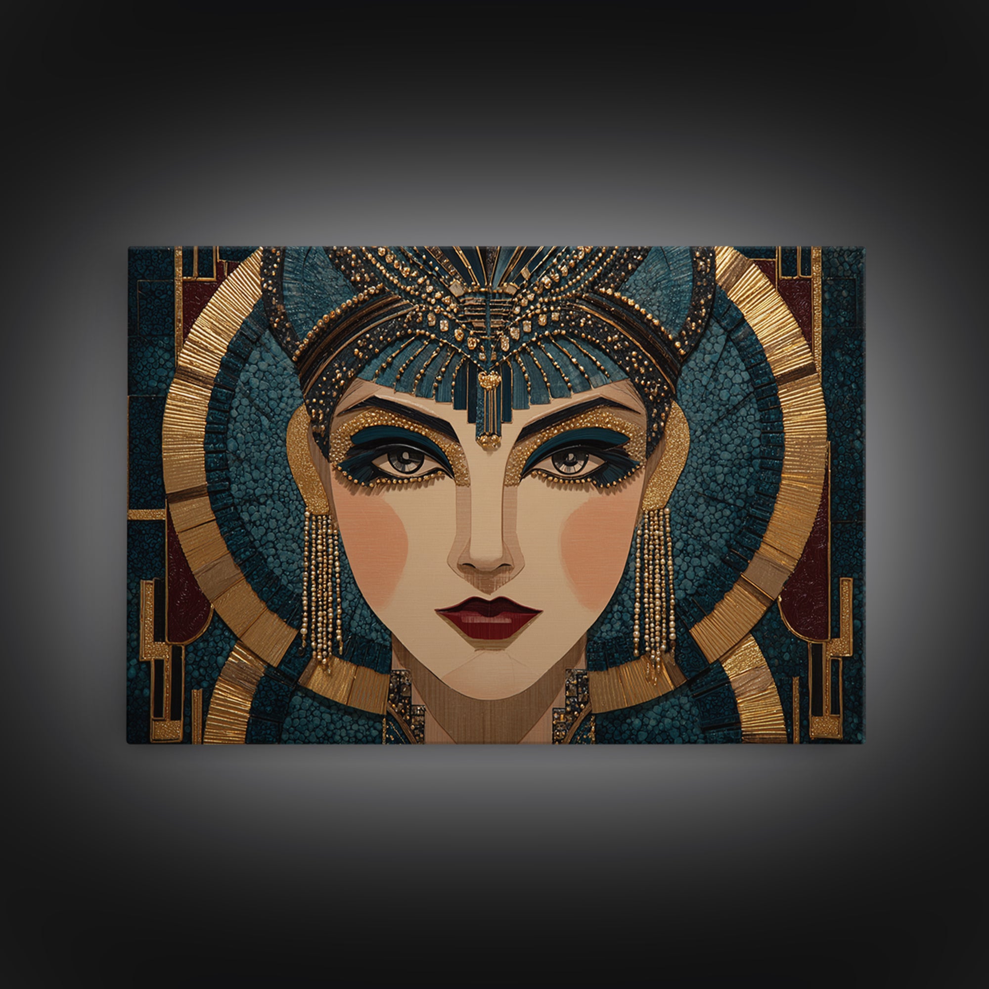 Flapper Portrait with Pearl Strands and Dramatic Framed Canvas Print, Art Deco Art, Boho, Living Room Decor, Fine Art, Glamour, ADA-3x2-18