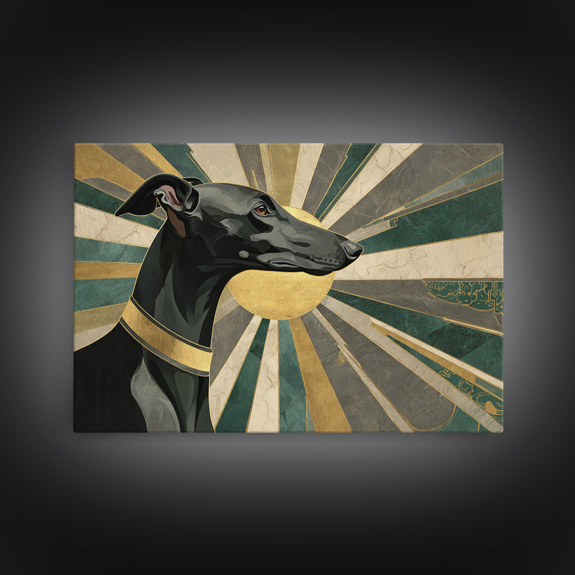 Elegant Greyhound Silhouette Framed Canvas Print, Art Deco Art, Gallery Decor, Living Room Decor, Fine Art, Glamour, Wall Art, ADA-3x2-45