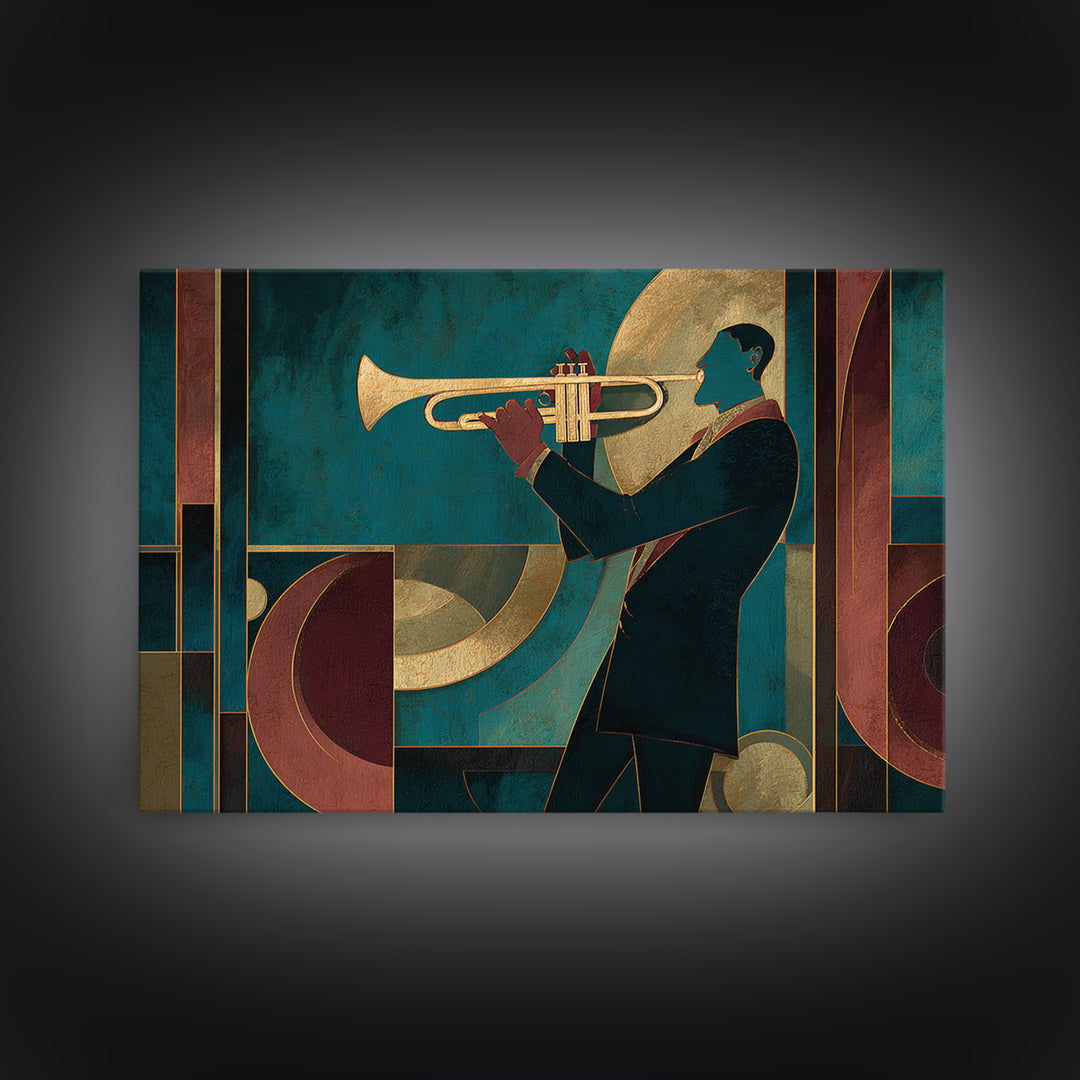 Jazz Trumpet Player Canvas Print, Art Deco Art, Room Decor, Living Room Decor, Fine Art, Glamour, Digital Art, Printable, ADA-3x2-56