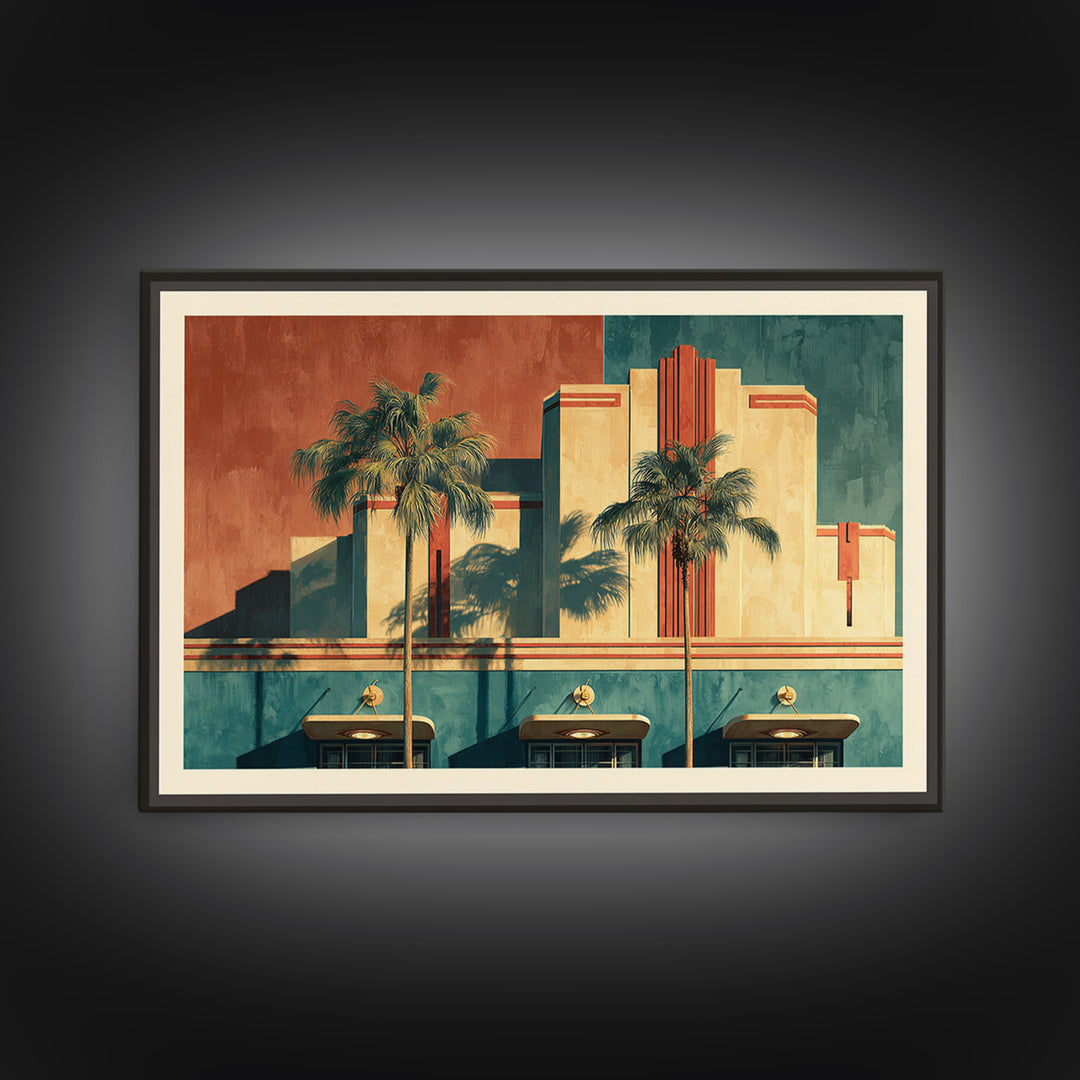 Tropical Hotel Facade Canvas Print, Art Deco Art, Minimalist Decor, Living Room Decor, Fine Art, Glamour, Wall Art Prints, ADA-3x2-68
