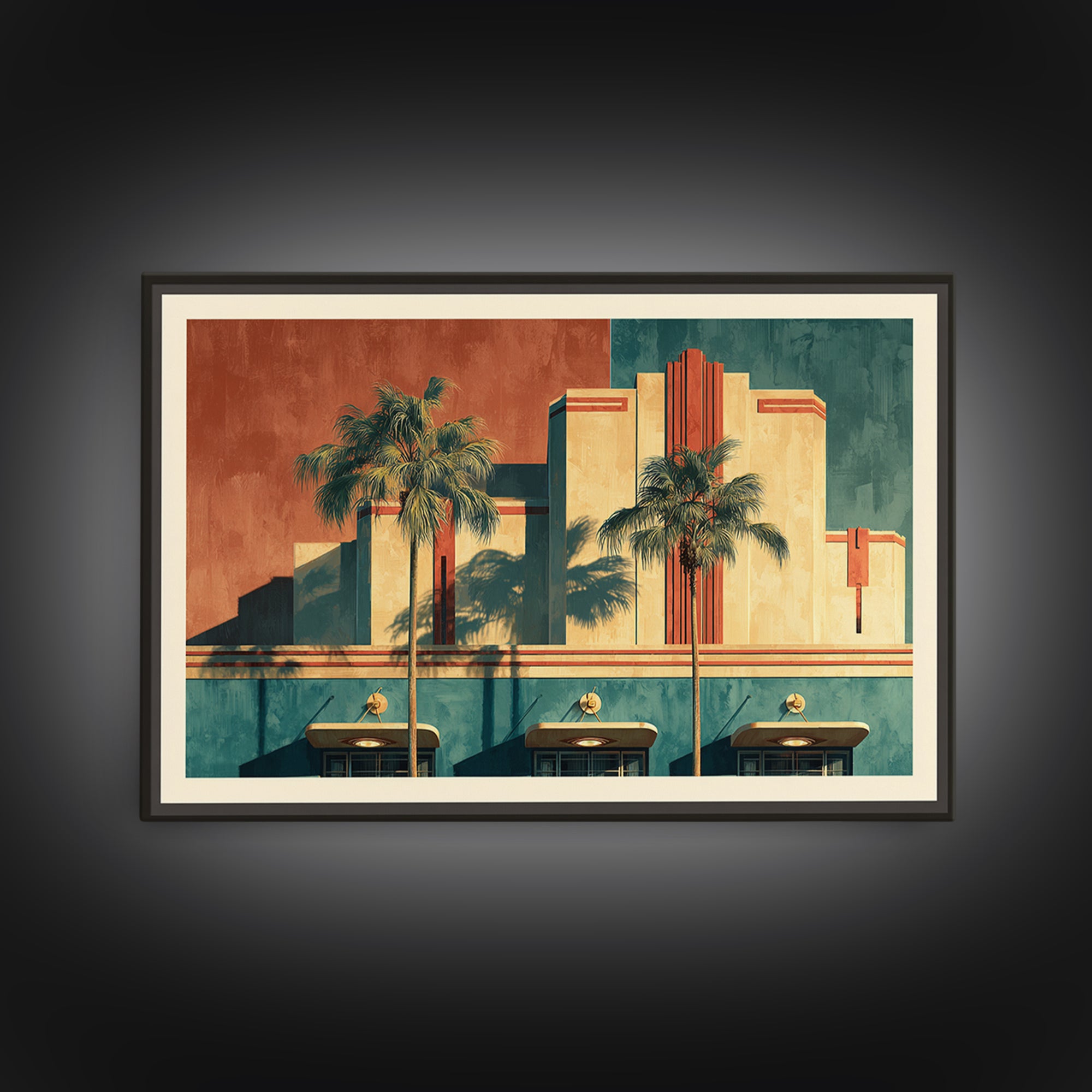 Tropical Hotel Facade Canvas Print, Art Deco Art, Minimalist Decor, Living Room Decor, Fine Art, Glamour, Wall Art Prints, ADA-3x2-68