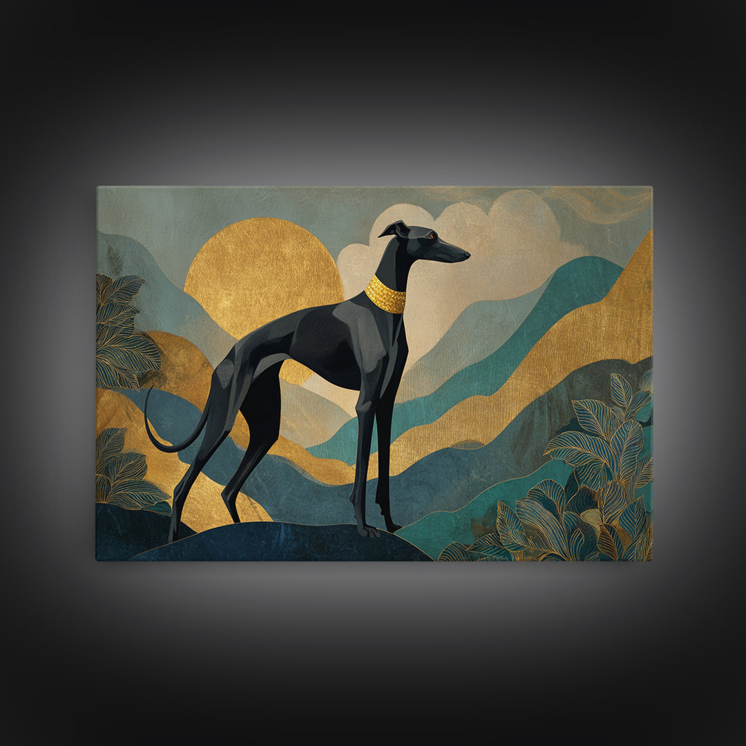 Elegant Greyhound Silhouette Framed Canvas Print, Art Deco Art, Gallery Decor, Living Room Decor, Fine Art, Glamour, Wall Art, ADA-3x2-69
