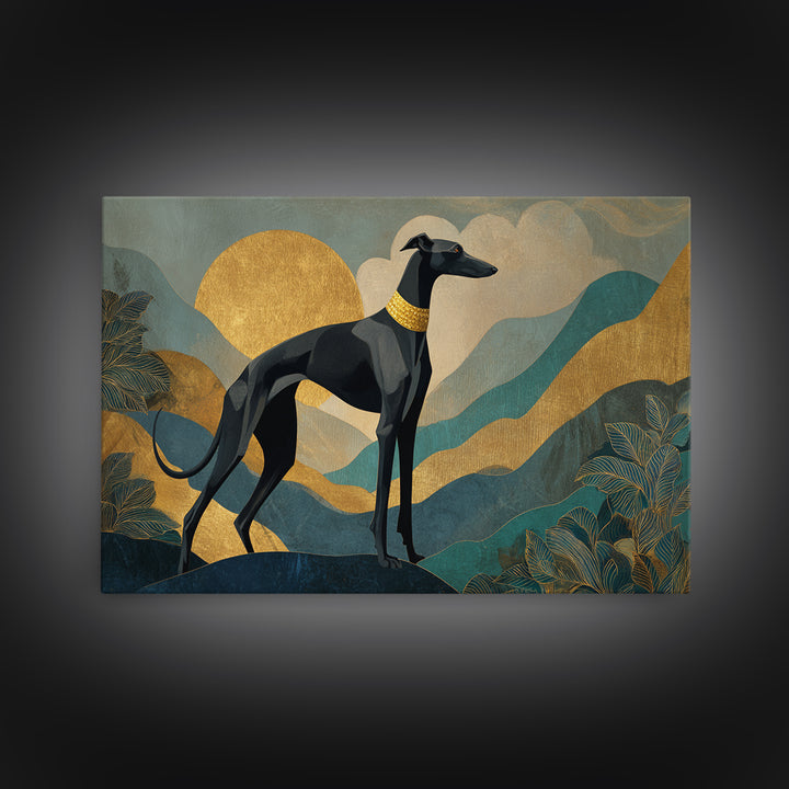 Elegant Greyhound Silhouette Framed Canvas Print, Art Deco Art, Gallery Decor, Living Room Decor, Fine Art, Glamour, Wall Art, ADA-3x2-69