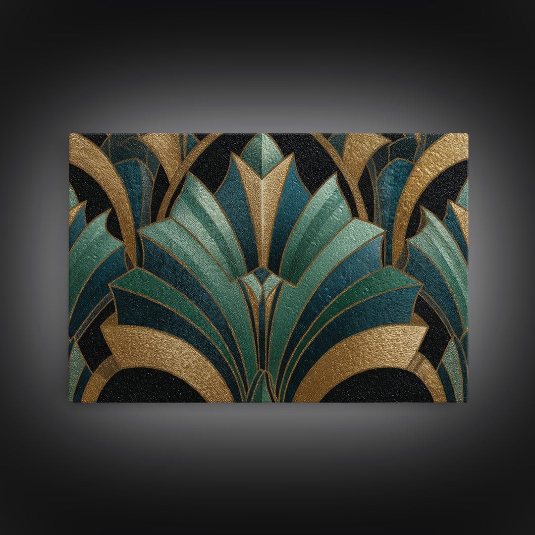 Fan Shaped Shell Motif Canvas Print, Art Deco Art, Living Room Decor, Abstract Art, Glamour, Mid Century Modern, ADA-3x2-72