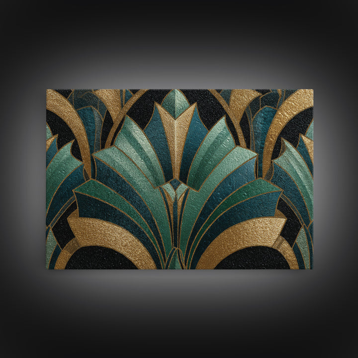 Fan Shaped Shell Motif Canvas Print, Art Deco Art, Living Room Decor, Abstract Art, Glamour, Mid Century Modern, ADA-3x2-72