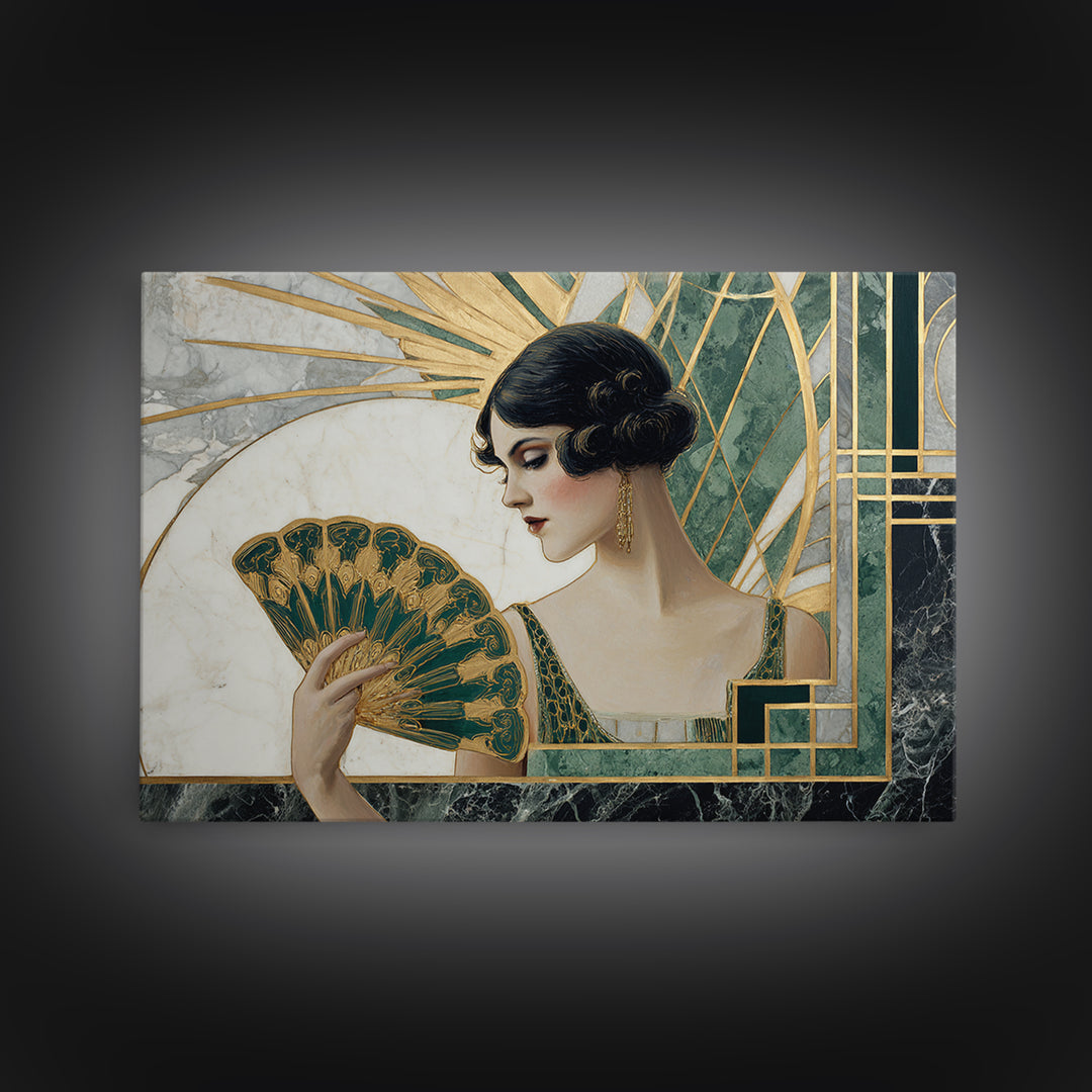 Glamorous 1920s Woman Framed Canvas Print, Art Deco Art, Room Decor, Living Room Decor, Oil Painting, Glamour, Digital Art, ADA-3x2-77