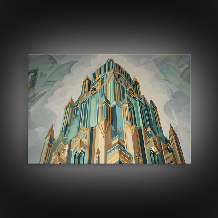 Stylized Skyscraper Crown Canvas Print, Art Deco Art, Art Deco Wallpaper, Living Room Decor, Fine Art, Glamour, ADA-3x2-98