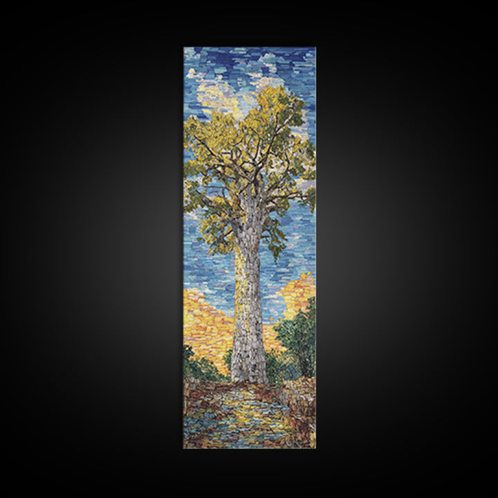 Impressionist Baobab Mosaic Path, African Wall Art, Blue Yellow Safari Landscape, Textured Decor, Premium Canvas Print Gift