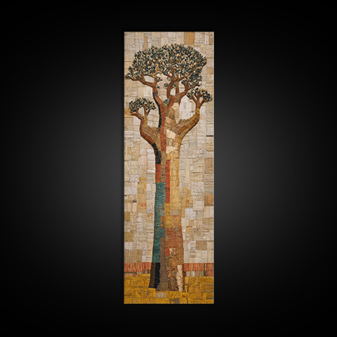 Textured Neutral Baobab Tree, African Wall Art, Beige Motherland Decor, Modern Safari Landscape, Framed Canvas Print Gift