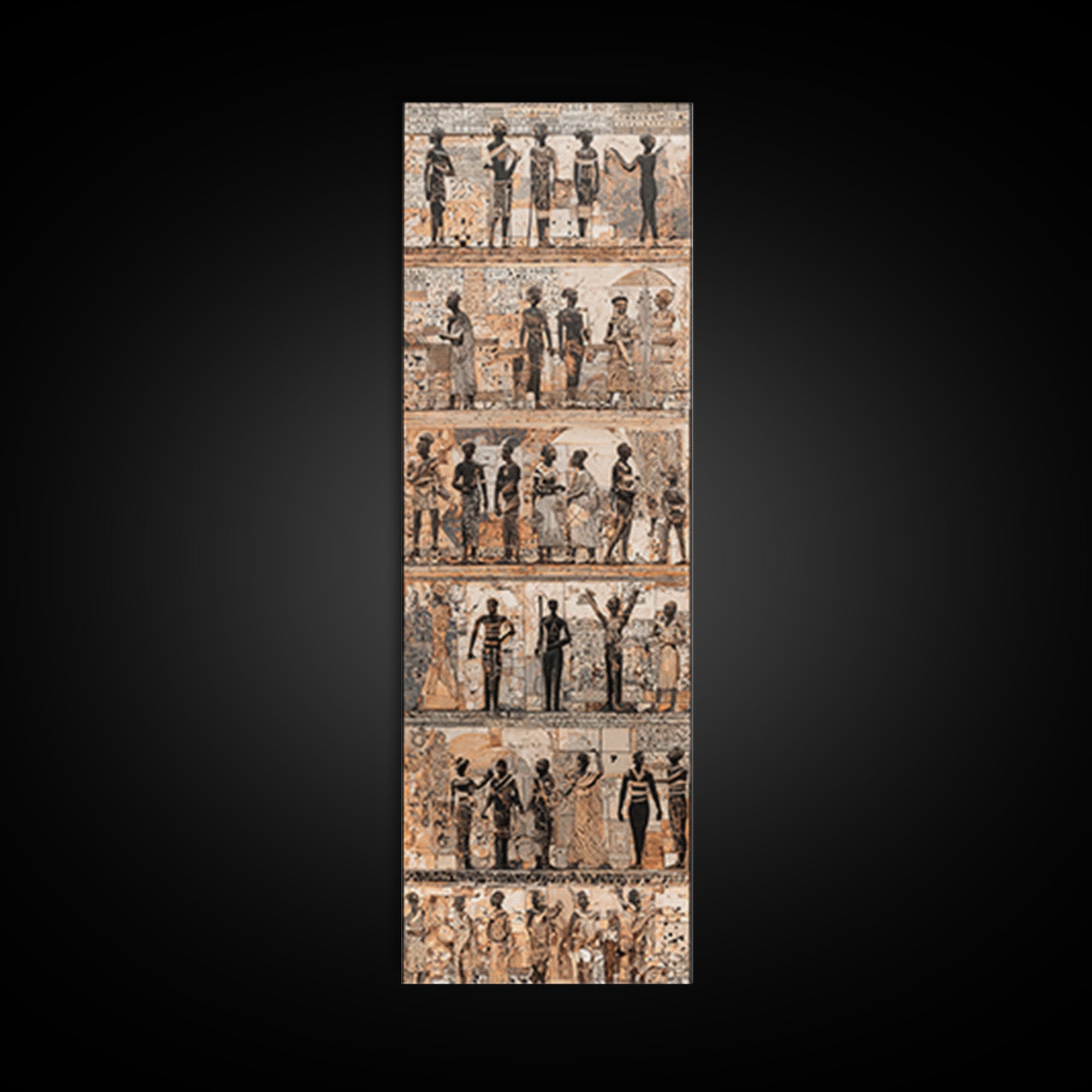 Sepia Egyptian Figures And Hieroglyphs, African Wall Art, Ancient Culture Art, Neutral Framed Canvas Print Decor Gift For Home
