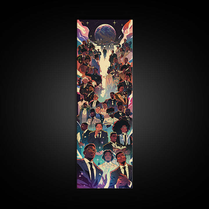 Regal Black Family Gathering Under Moonlit Sky, Wall Art, African American Art Print, Afrocentric Culture Home Decor Gift