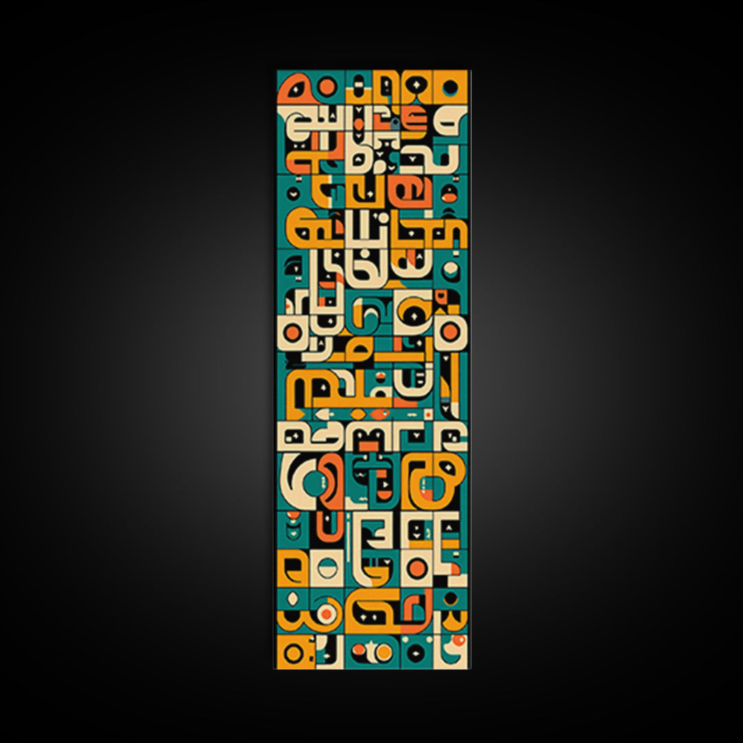 Teal Orange Abstract African Symbols Wall Art, Modern Afrocentric Canvas Decor, Geometric Black Art For Living Room Home Decor Gift