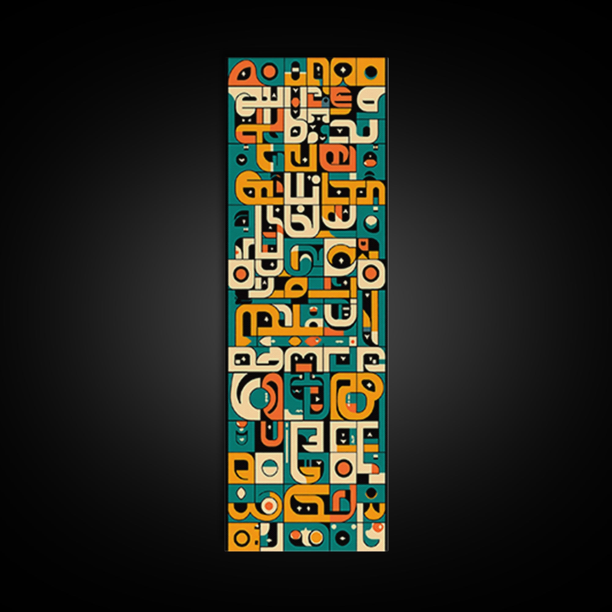 Teal Orange Abstract African Symbols Wall Art, Modern Afrocentric Canvas Decor, Geometric Black Art For Living Room Home Decor Gift