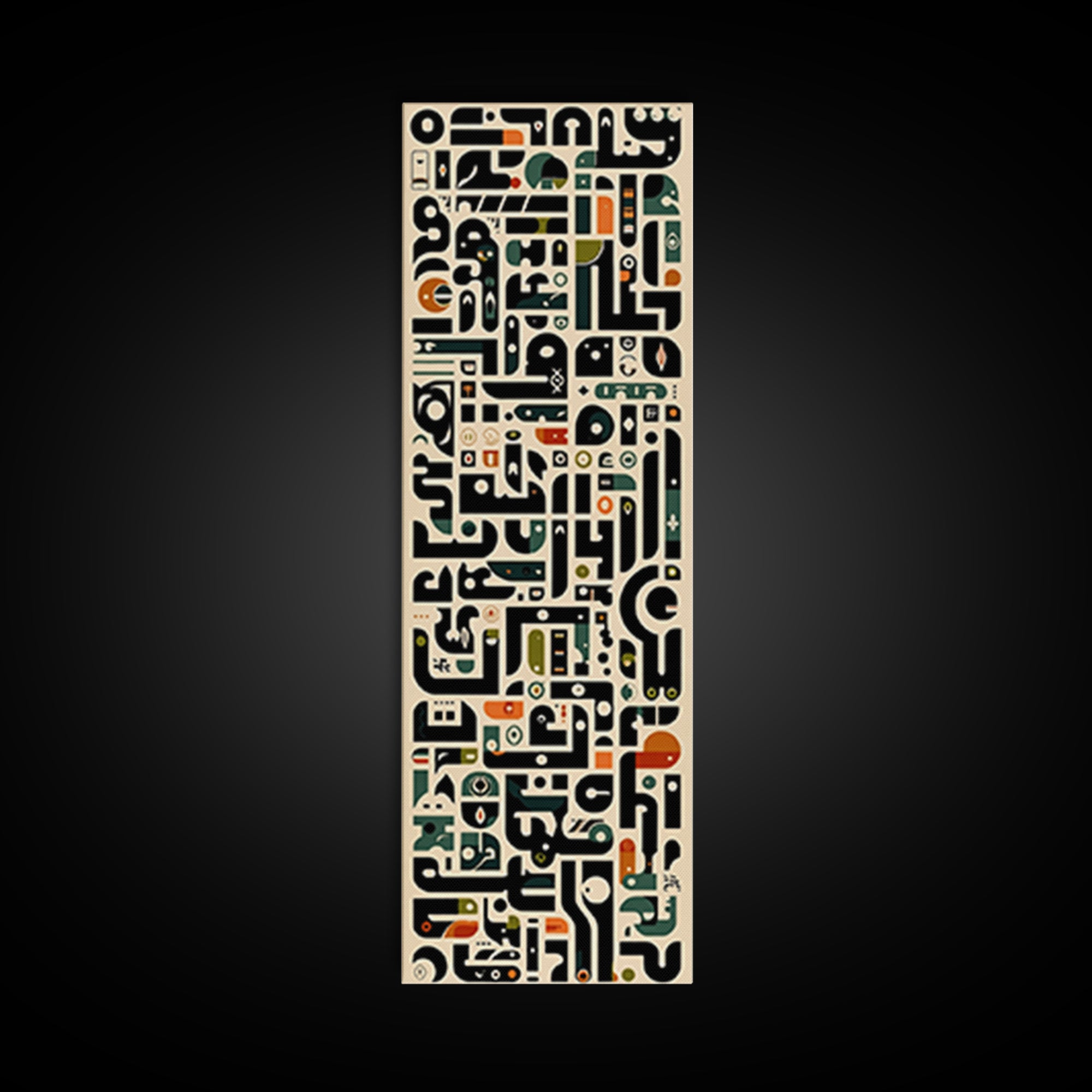 Cream Black African Glyph Pattern Framed Canvas Print, Modern Tribal Wall Decor, Afrocentric Office Art, Cultural Home Gift