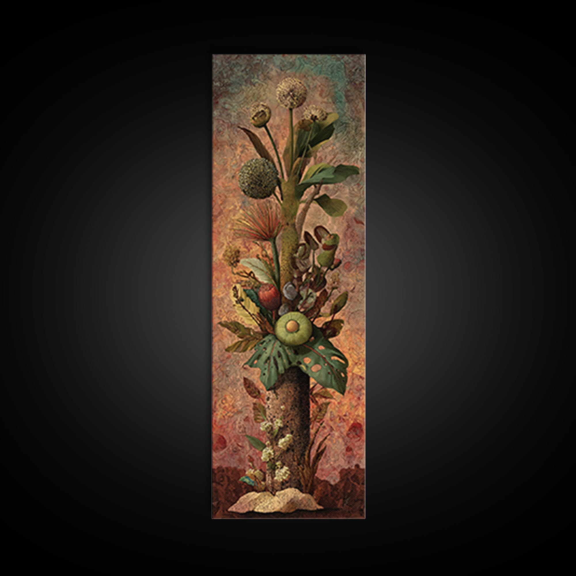 Surreal Tropical Botanical Bouquet With Protea And Ferns Canvas Print, African Inspired Wall Art, Boho Home Decor Gift For Her