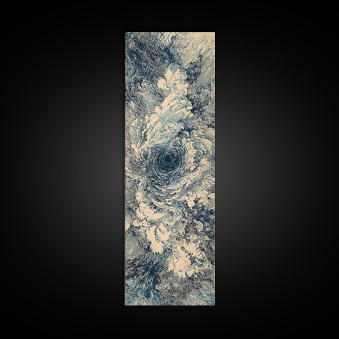 Blue Cream Swirling Ocean Vortex Abstract Wall Art, Minimalist Canvas Print, Modern Coastal Decor, Dreamy Large Art Gift