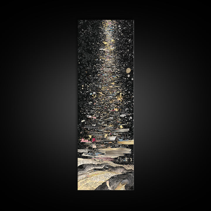 Moonlit Starry Night Abstract Canvas Print, Black And Gold Modern Art, Mystical Wall Decor, Statement Home Decor Gift For Him