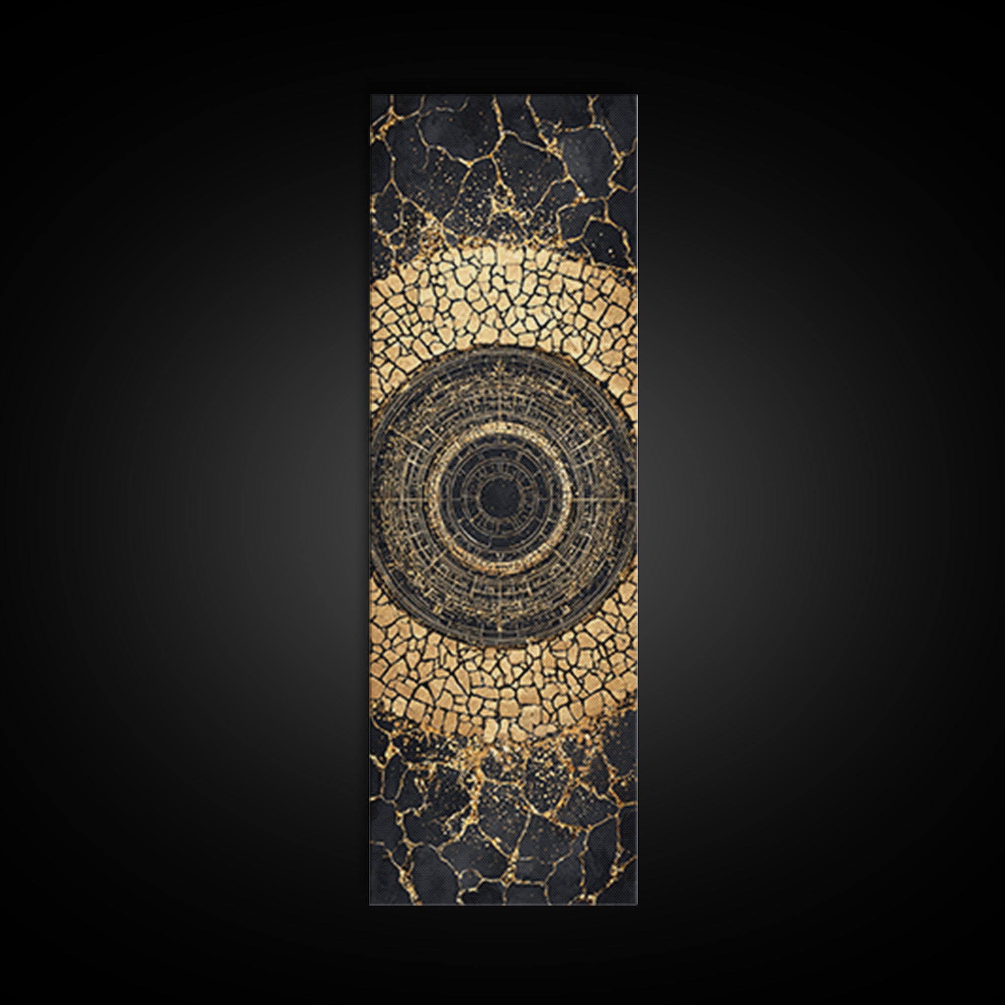 Cracked Gold Circular Mandala On Black Stone Wall Art, Geometric Canvas Print, African Inspired Decor, Bold Statement Gift
