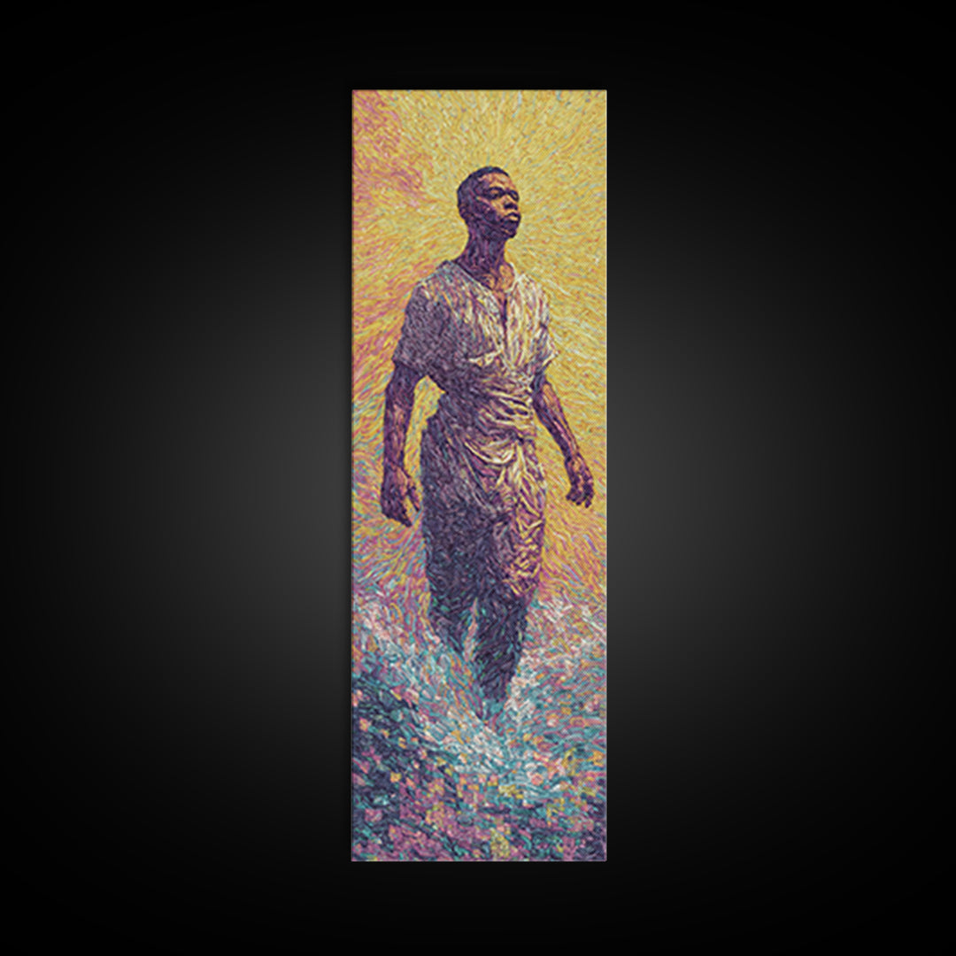 Radiant African Man Walking Through Water Canvas Print, Afrocentric Black Art, Spiritual Wall Decor, Modern Portrait Gift