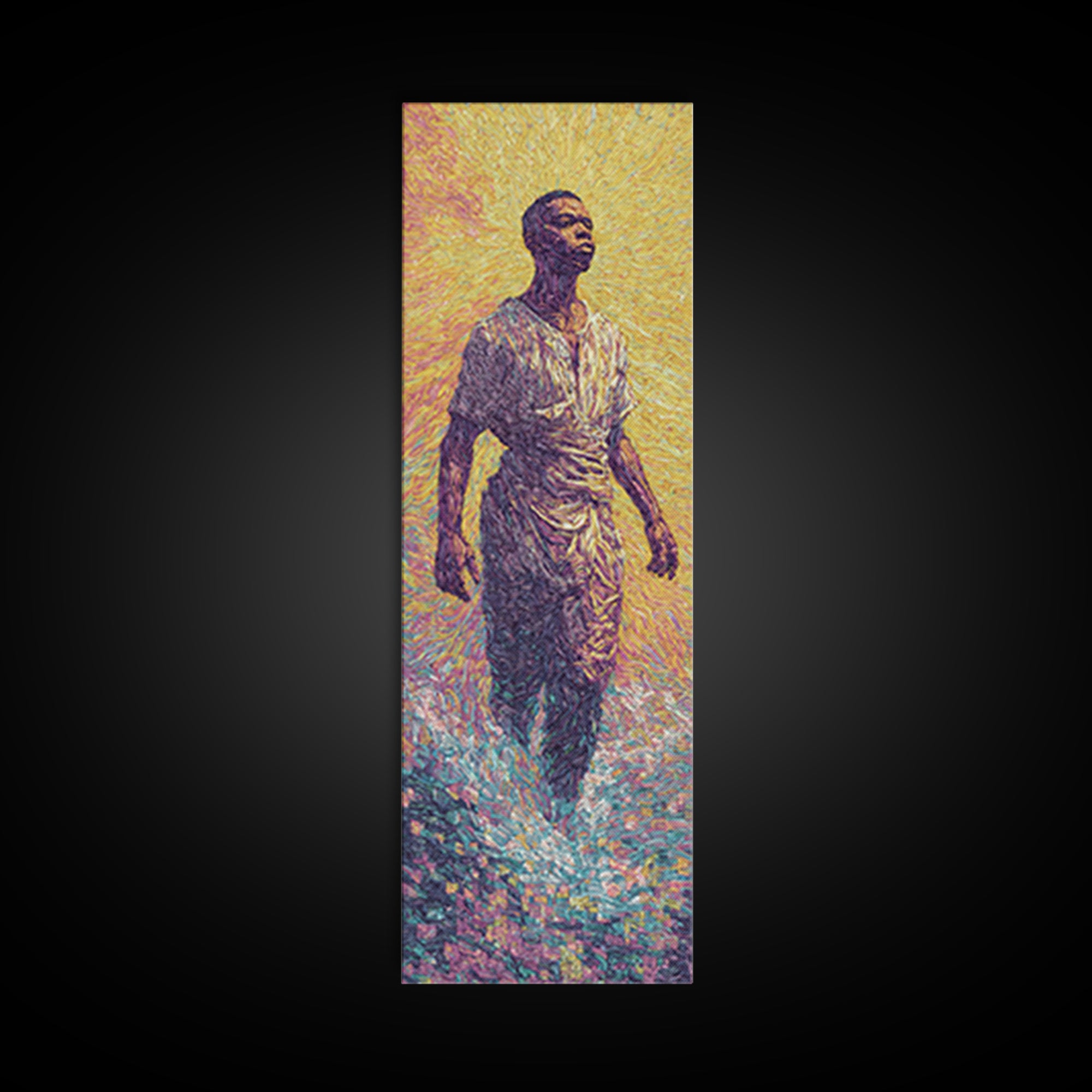 Radiant African Man Walking Through Water Canvas Print, Afrocentric Black Art, Spiritual Wall Decor, Modern Portrait Gift
