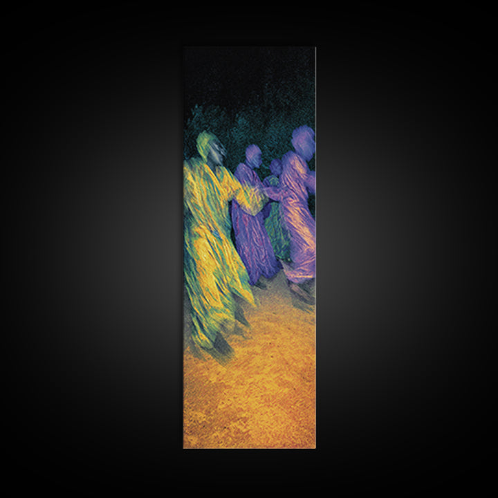 Nighttime African Dance Circle Canvas Print, Abstract Motion Wall Art, Afrocentric Cultural Decor, Vibrant Living Room Gift