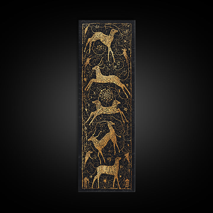 Gold Giraffe And Antelope Tribal Pattern Canvas Print, African Safari Wall Art, Black Gold Decor, Ethnic Textile Inspired Style