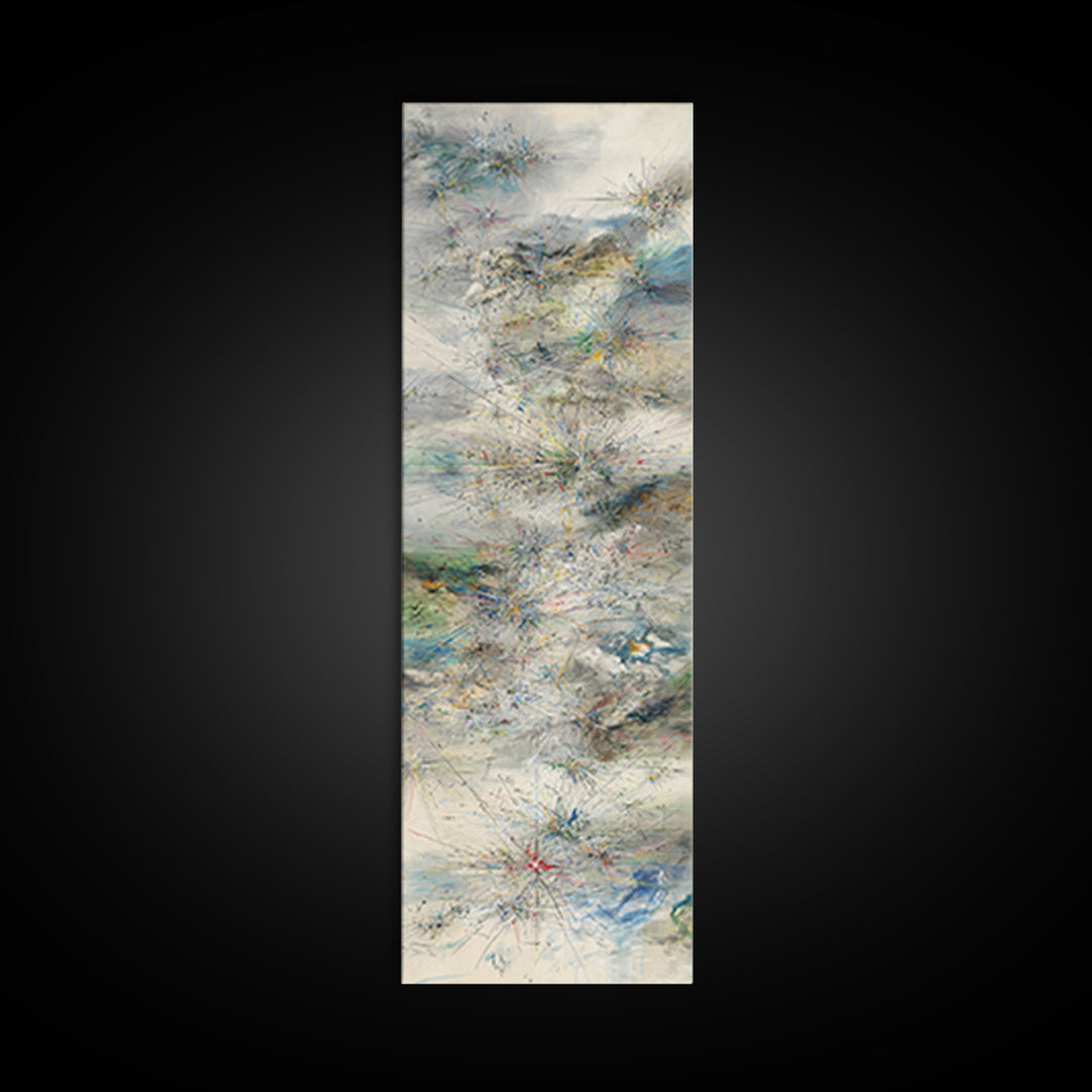 Misty Abstract Landscape With Fine Lines Framed Canvas Print, Contemporary Wall Art, Neutral Home Decor For Office And Living Room
