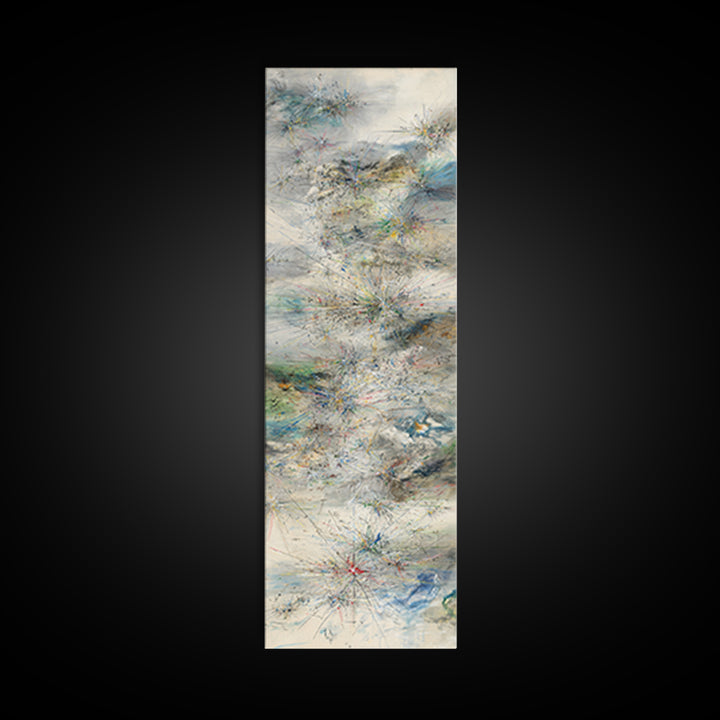 Misty Abstract Landscape With Fine Lines Framed Canvas Print, Contemporary Wall Art, Neutral Home Decor For Office And Living Room