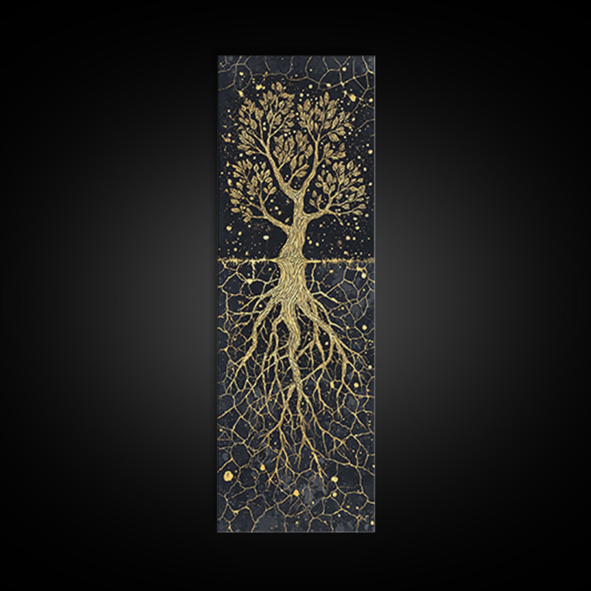 Golden Rooted Tree Of Life Framed Canvas Print, African Abstract, Black And Gold Art, Spiritual Wall Decor, Statement Piece