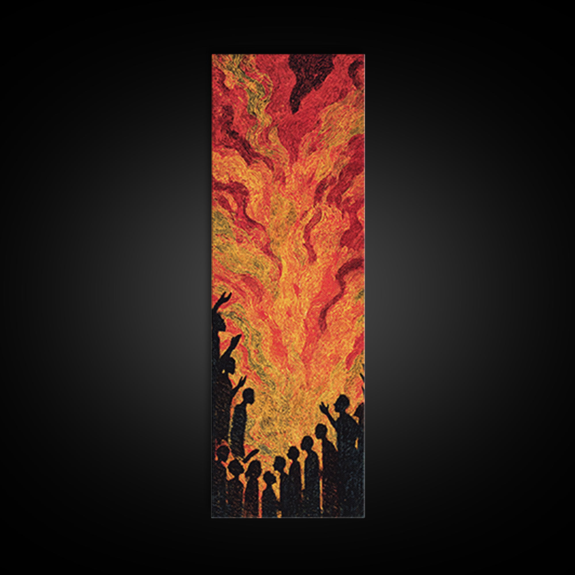 Fiery Celebration Silhouettes Wall Art, African Culture Art, Bold Abstract Painting, Festival Energy Decor, Statement Canvas Print