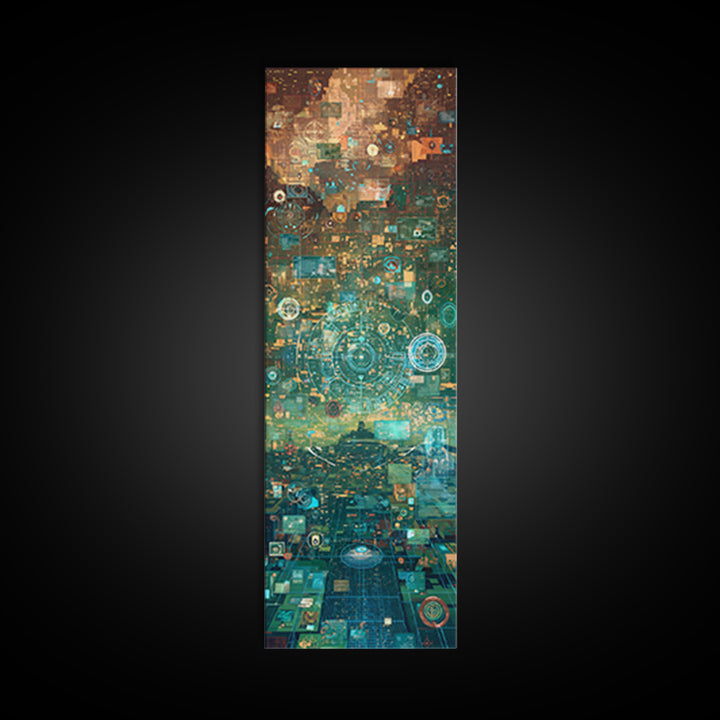 Futuristic Teal Gold Circuit City Wall Art, Afrofuturism Decor, Abstract African Art Print, Modern Canvas Office Decor Gift