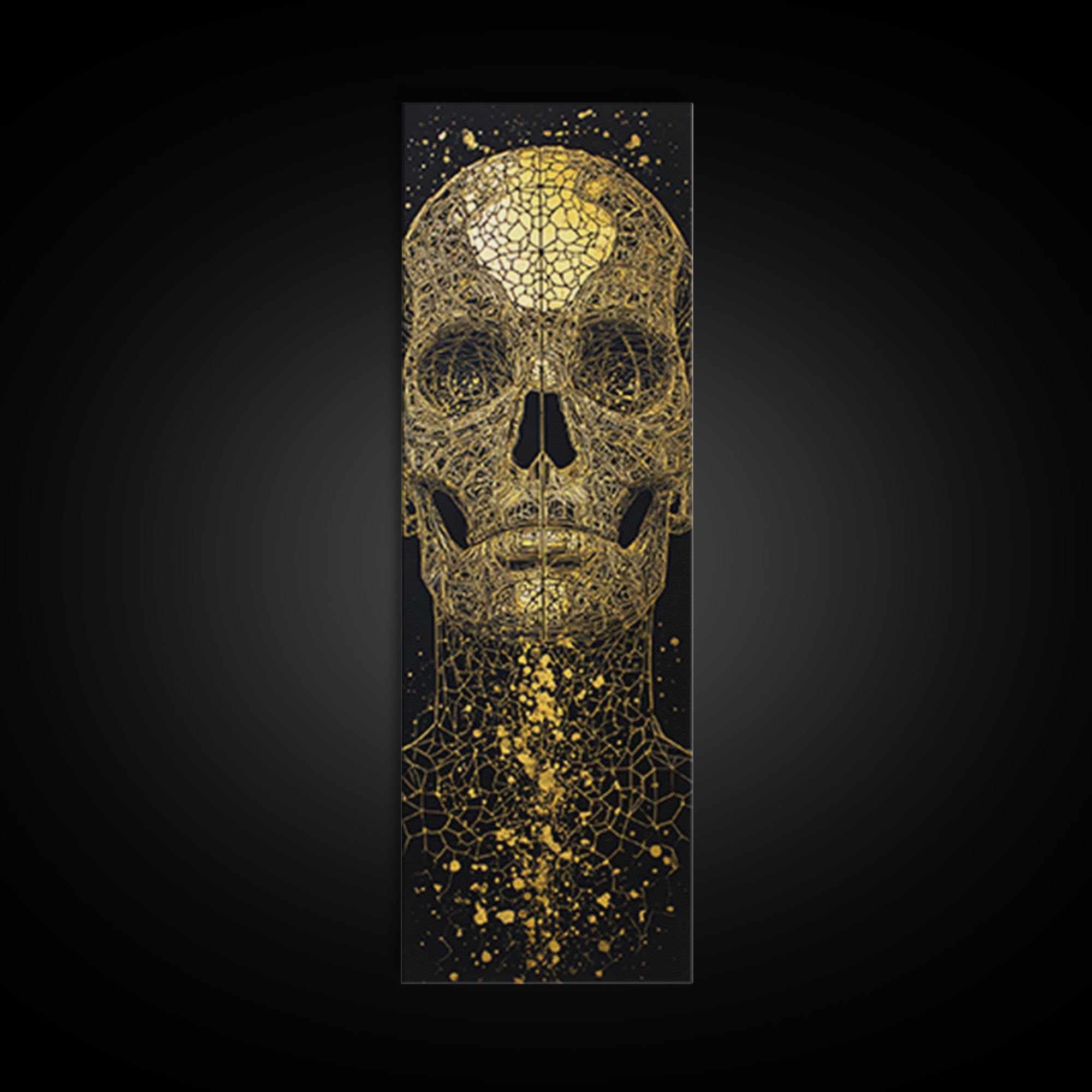 Golden Cracked Skull Portrait Wall Art, Black And Gold Art, Gothic Abstract Canvas Print, Dark Statement Home Decor Gift