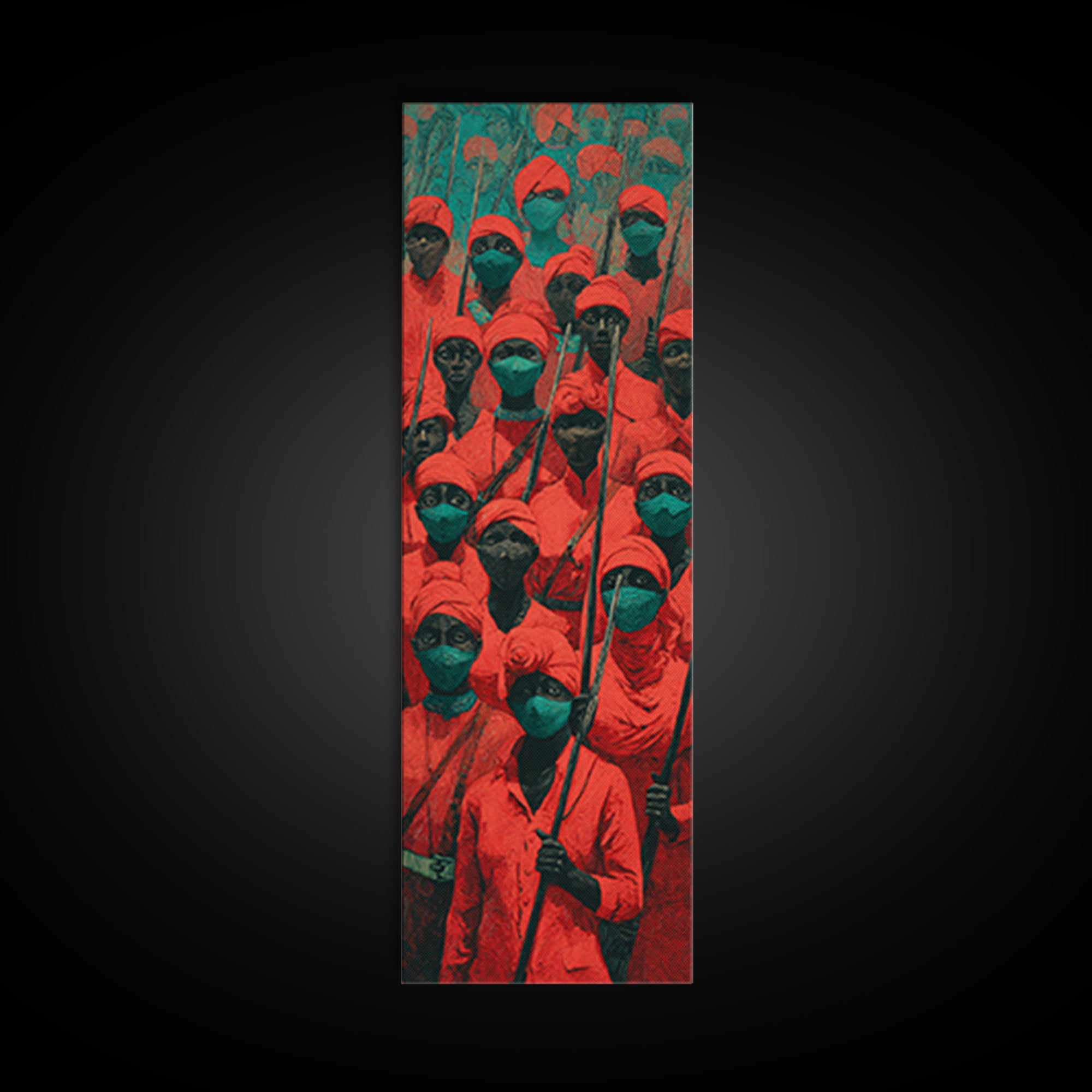 Red Hooded Spear Bearers Procession Wall Art, African Warrior Art, Tribal Decor, Cultural Wall Decor, Bold Canvas Print Gift