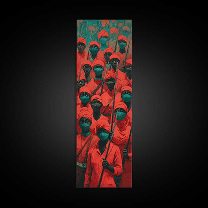Red Hooded Spear Bearers Procession Wall Art, African Warrior Art, Tribal Decor, Cultural Wall Decor, Bold Canvas Print Gift