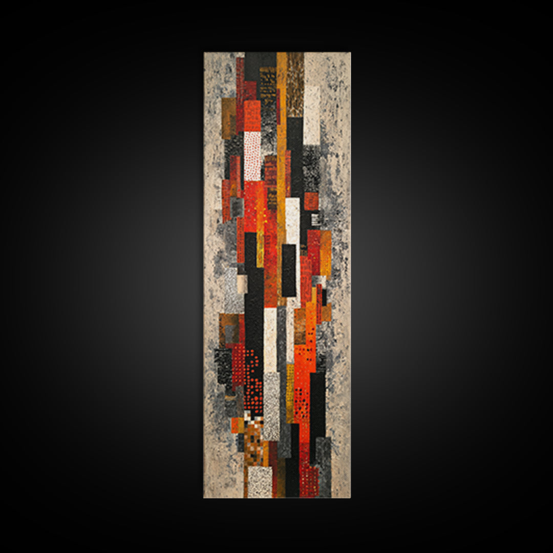 Red Black Geometric Textile Canvas Print, Abstract African Fabric Wall Decor, Modern Tribal Pattern Art, Bold Home Decor Gift