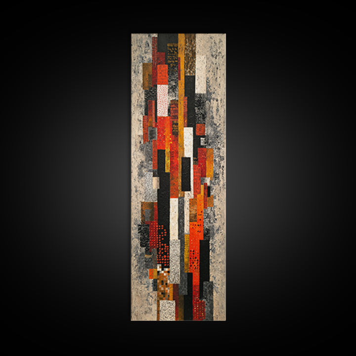 Red Black Geometric Textile Canvas Print, Abstract African Fabric Wall Decor, Modern Tribal Pattern Art, Bold Home Decor Gift