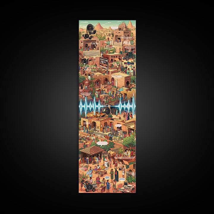 Bustling African Market City Wall Art, Pixel Style Cultural Canvas Decor, Afrocentric Travel Poster, Vibrant Statement Print
