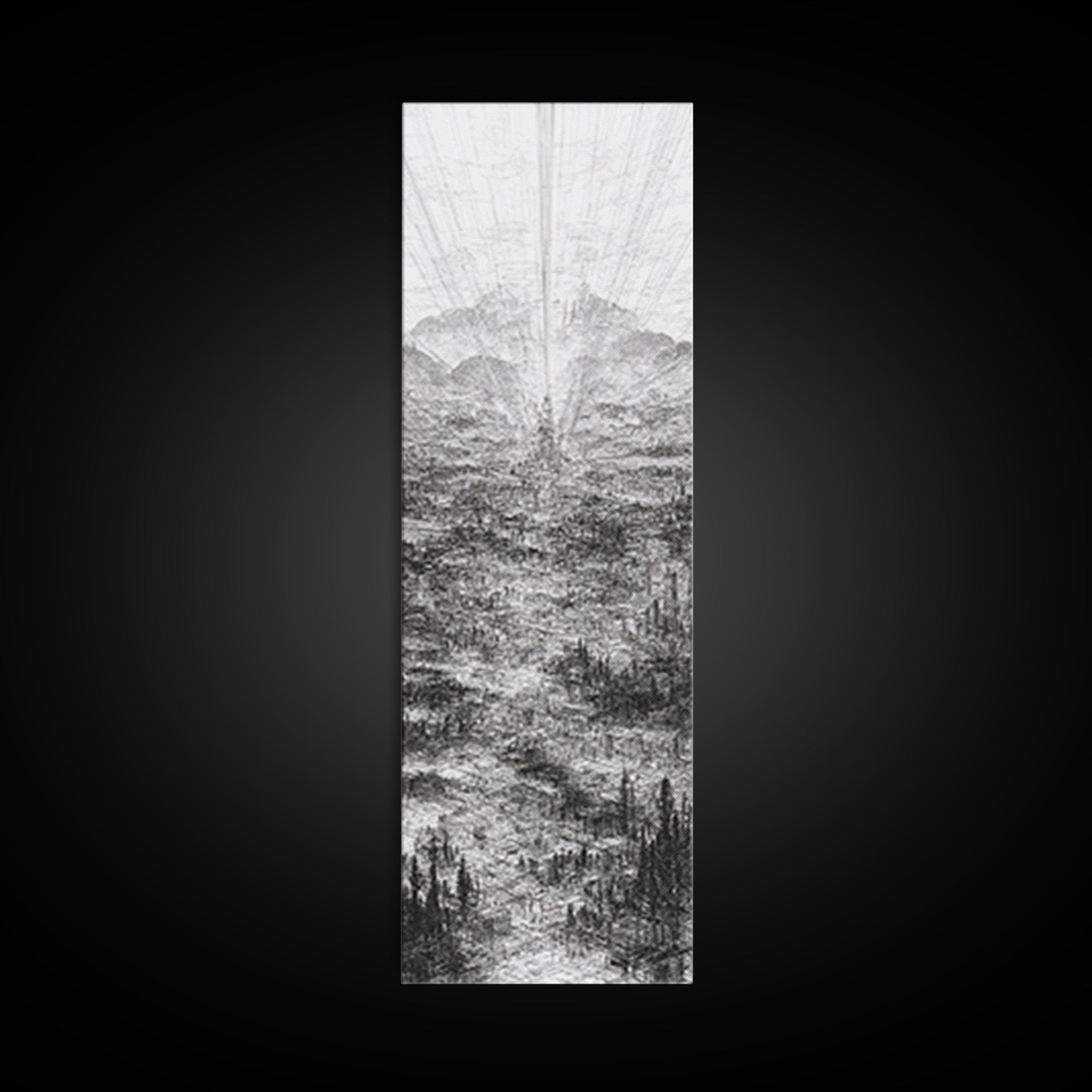 Monochrome Futuristic City Spire Canvas Print, Abstract Urban Architecture Wall Decor, Minimalist Black And White Art Poster