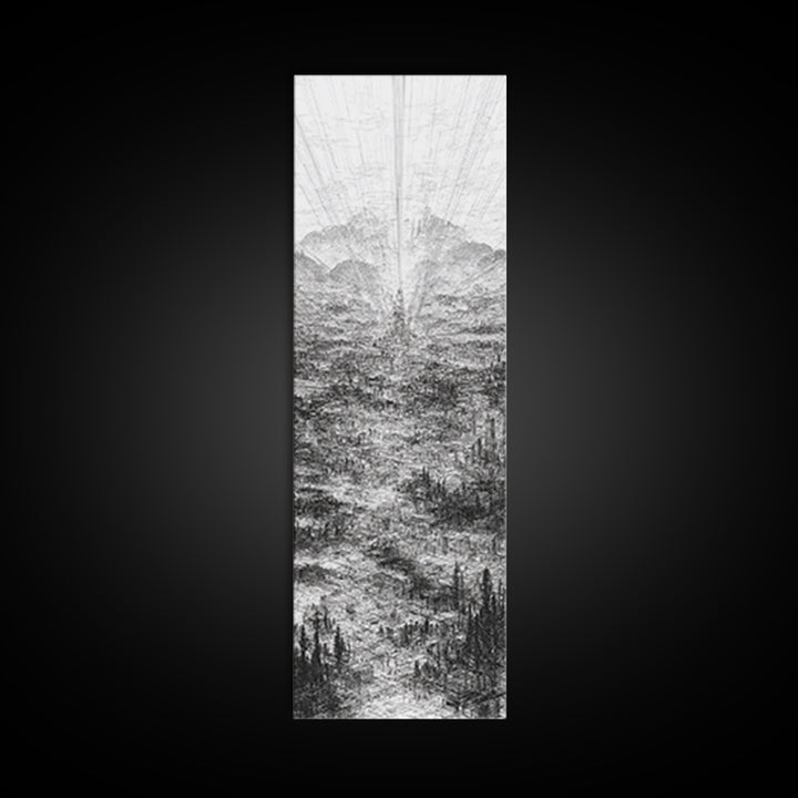 Monochrome Futuristic City Spire Canvas Print, Abstract Urban Architecture Wall Decor, Minimalist Black And White Art Poster