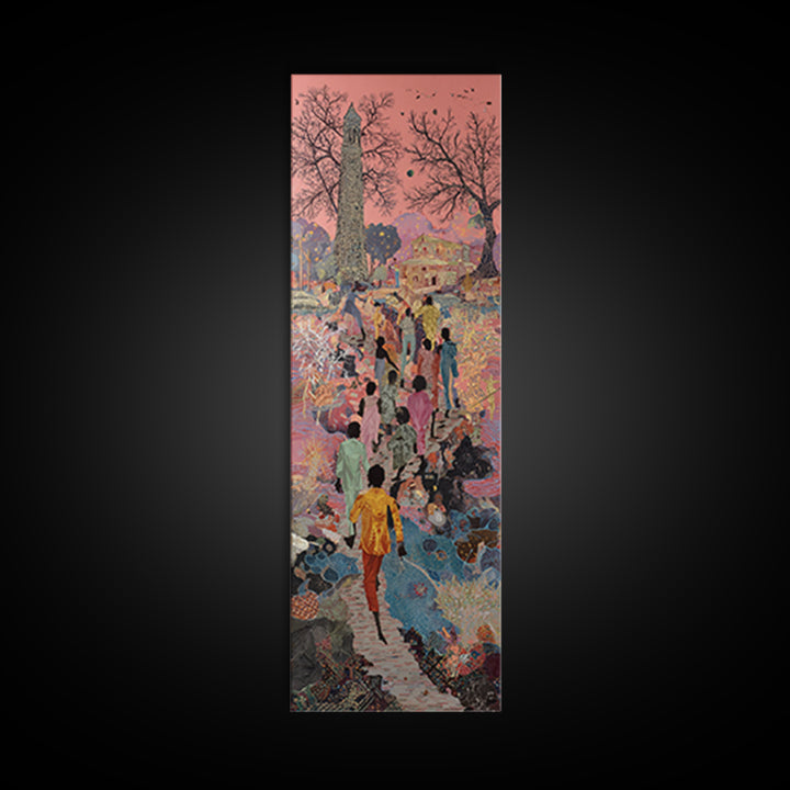 Surreal Garden Procession With Obelisk Wall Art, Mystical Cultural Landscape Print, Colorful Bohemian Home Decor Gift Poster